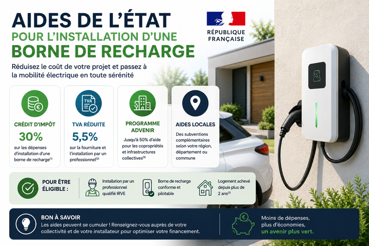 Installation d'une borne de recharge pour voiture électrique avec aides financières de l'État en France