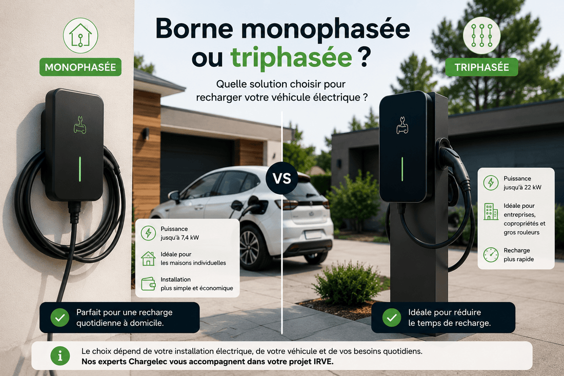 Borne monophasée ou triphasée : laquelle choisir en 2026 ? - CHARGELEC