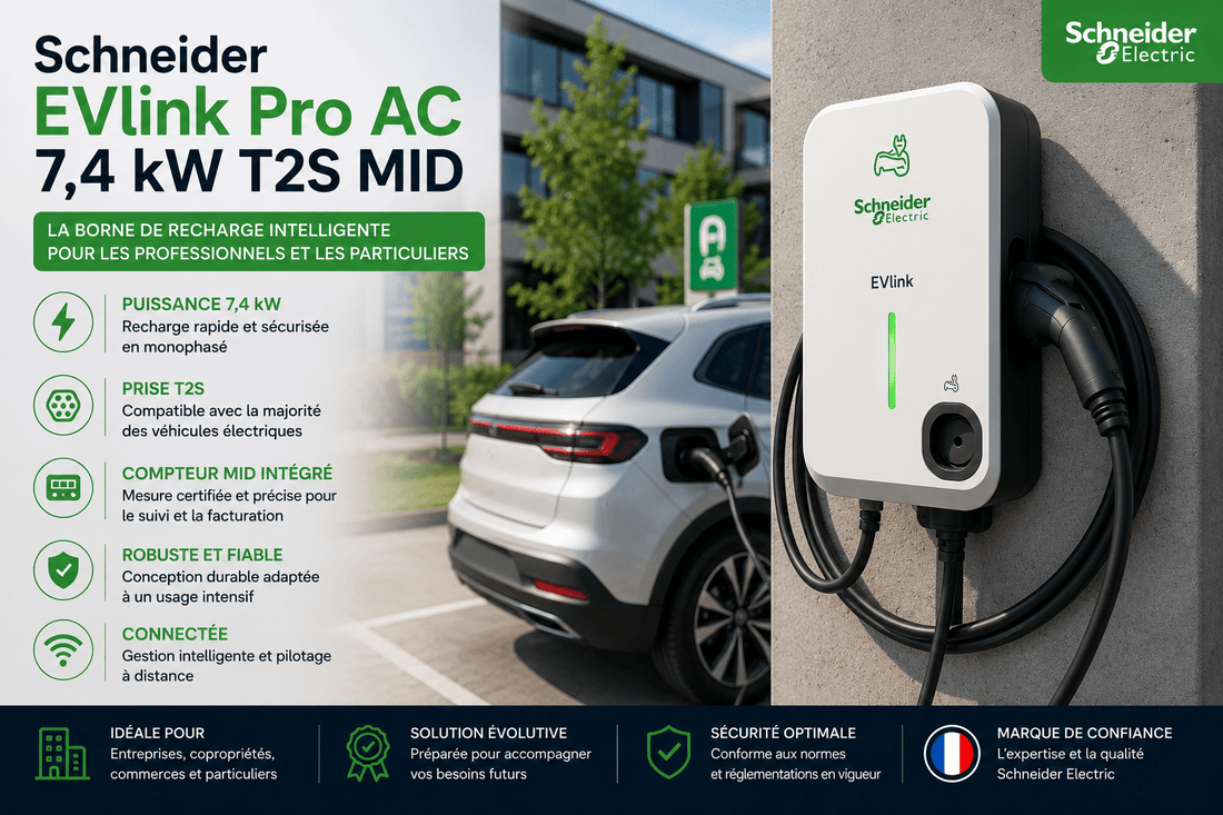 Schneider EVlink Pro AC 7,4 kW T2S MID : Avis, Caractéristiques et Prix - CHARGELEC