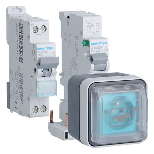 Hager Witty XEV080P - prise renforcée IP55 avec protection différentielle - CHARGELEC