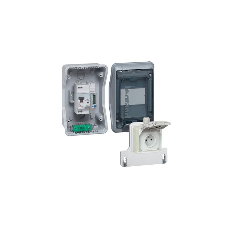 Kit Legrand Green'up Access 090481 avec coffret pre-cable prise patere disjoncteur differentiel et compteur energie