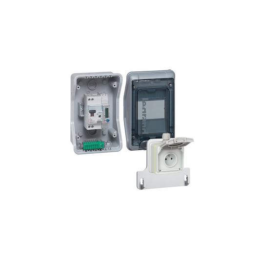 Kit Legrand Green'up Access 090481 avec coffret pre-cable prise patere disjoncteur differentiel et compteur energie